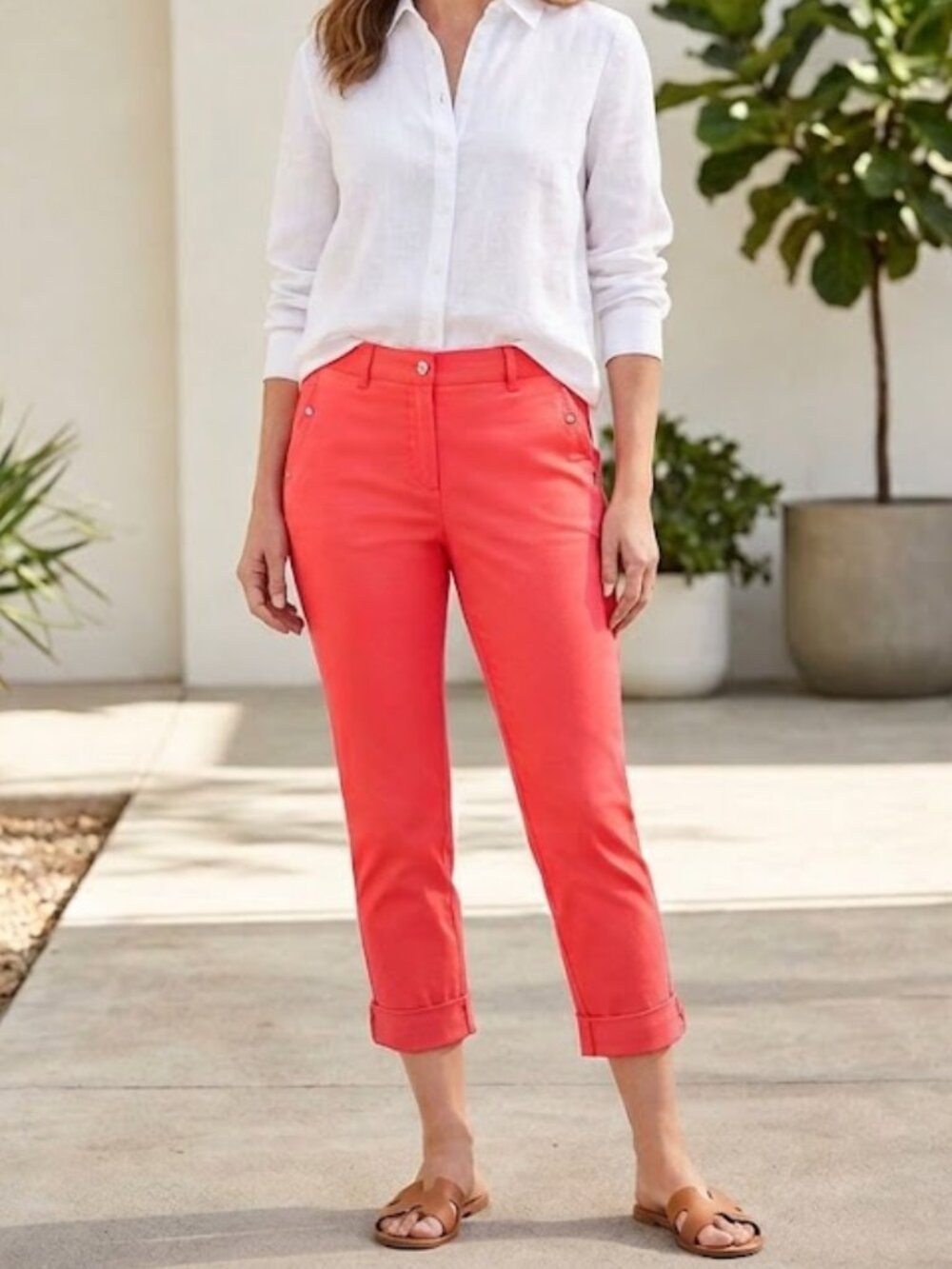 NWT Chico's Bright Coral Slim Ankle Twill Stretch Pants Size 10
